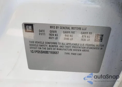 2011 Chevrolet Cruze Ls from USA, damaged, VIN 1G1PD5SH8B7169687